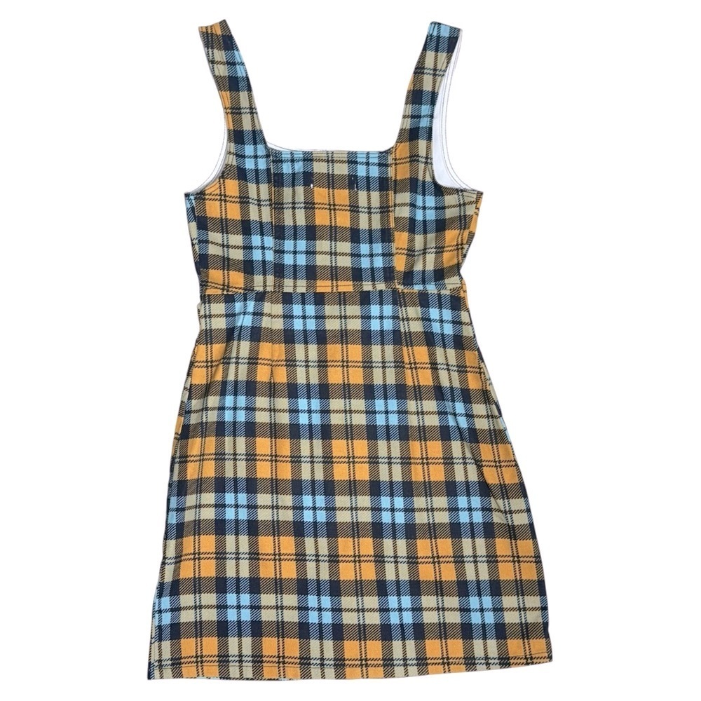 Urban Outfitters aqua blue yellow plaid denim 90’s Clueless Mini Dress Size 4 - Picture 5 of 9